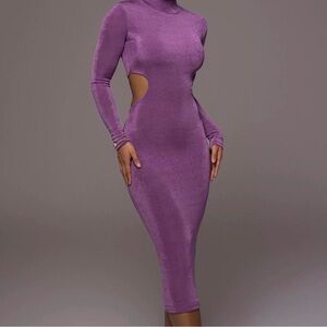 Purple Long-Sleeve Cutout Midi Dress - Women